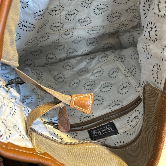 🌸Sold🌸Myra Bag Blue and Tan Shoulder Bag with Geometric Design - Picture 4 of 4